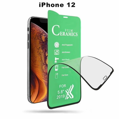 Folie Protectie ecran Apple iPhone 12, Ceramic Full Glue, transparenta Cu Margine Neagra